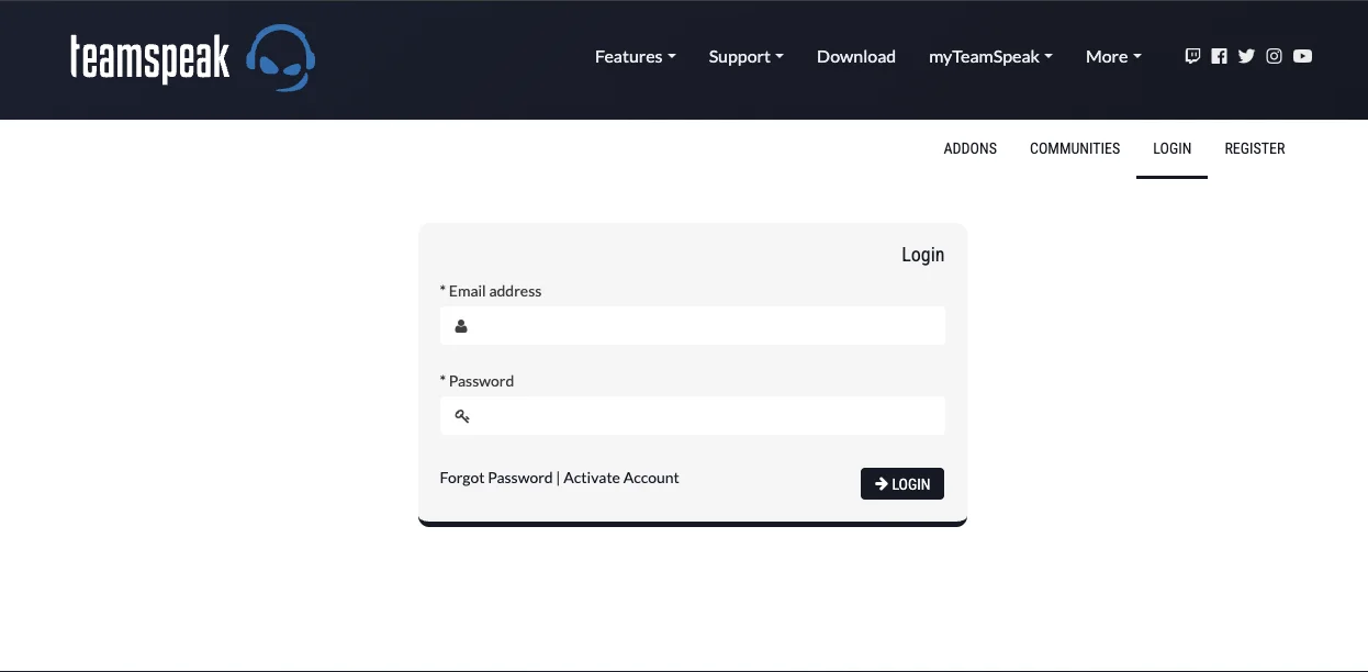 myteamspeak.com giriş ekranı